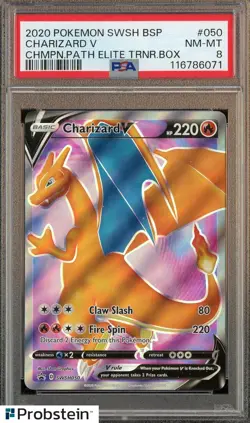 2020 Pokemon SWSH BSP Chmp. Path Elite Trainer Box #050 Charizard V PSA 8 - Image 1