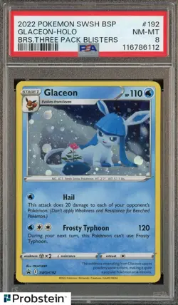 2022 Pokemon SWSH BPS Brs Three_Pk Blisters #192 Glaceon Holo PSA 8 NM-MT - Image 1