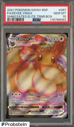 2021 Pokemon sWSH BSP Shng Fates Elite Trnr Bx #087 Eevee Vmax FA PSA 10 - Image 1