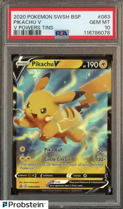 2020 Pokemon SWSH BSP V Power Tins #063 Pikachu V PSA 10 GEM MINT - Image 1