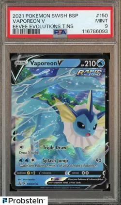 2021 Pokemon SWSH BSP Eevee Evolutions Tins #150 Vaporeon V PSA 9 MINT - Image 1