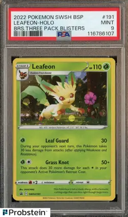 2022 Pokemon SWSH BPS Brs Three_Pk Blisters #191 Leafeon Holo PSA 9 MINT - Image 1
