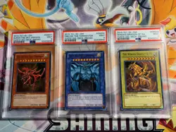 Yugioh Egyptian God Card Set Slifer, Obelisk, Ra YGLD-ENG01, ENG02, ENG03 PSA 9 - Image 2