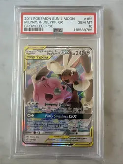 Pokemon Cosmic Eclipse Mega Lopunny Jigglypuff GX Card 165/236 PSA 10 Gem Mint - Image 1