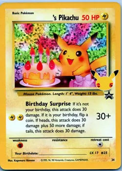 Happy Birthday Pikachu Holo 24 Celebrations Birthday Pokemon Card NM/MT - Image 1