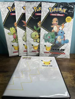 Pokemon 25th Anniversary First Partner Pack Lot 4 W/Artwork,cards,binder - Image 1
