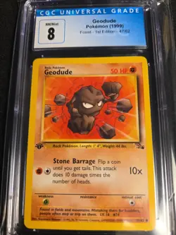 1999 Pokemon TCG Fossil Geodude 1st Edition #47 CGC 8 NM/MINT Trading Card - Image 1