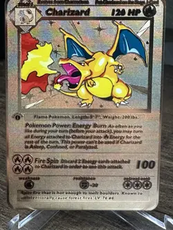Charizard 1st Edition Gold Pokemon Custom Metal Fan Art Card - Image 1