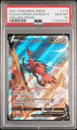 PSA 10 Galarian Zapdos V 174/198 Chilling Reign Full Art Holo Pokemon Card - Image 1