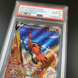 PSA 10 Galarian Zapdos V 174/198 Chilling Reign Full Art Holo Pokemon Card - Image 2