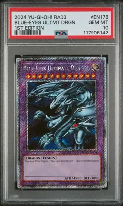 2024 PSA 10 YUGIOH RA03 BONANZA PLATINUM SECRET RARE BLUE EYES ULTIMATE DRAGON - Image 1