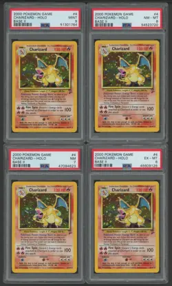 Lot (9) 2000 Pokemon Game Base II #4 Charizard Holo PSA 1 to PSA 9 Cards 1-9 - Image 1
