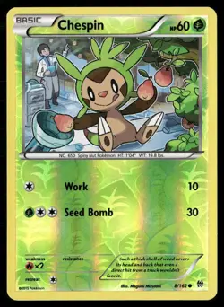 2015 XY BREAKthrough Set Pokemon Card 008 Chespin Reverse Foil LP - Image 1