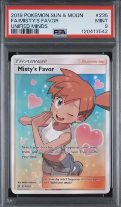 Pokemon Unified Minds Full Art Rare Holo Trainer Misty’s Favor Trainer Card PSA9 - Image 1