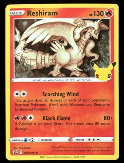 Reshiram 002/025 Holo Rare - Celebrations - Pokemon Card - Image 1