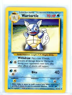 Wartortle 42/102 MP Base Set Regular Unlimited Pokemon TCG Card Moderate Play - Image 1