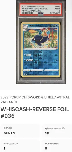 PSA 9 Whiscash #036 Astral Radiance Reverse Holo Pokemon TCG POP 1 None Higher! - Image 3