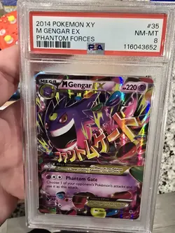 2014 POKEMON XY PHANTOM FORCES #35 M GENGAR EX PSA 8 - Image 1