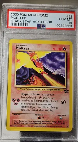 POKEMON 2000 Promo MOLTRES Black Star Aoki Error #21 PSA 10 Gem Mint RARE - Image 1