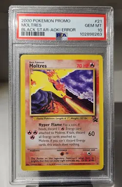 POKEMON 2000 Promo MOLTRES Black Star Aoki Error #21 PSA 10 Gem Mint RARE - Image 2