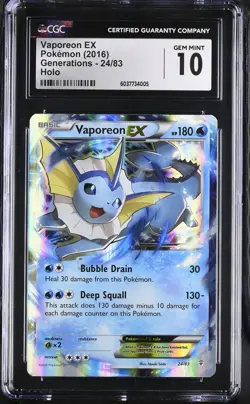 CGC 10 GEM MINT Vaporeon EX 2016 Generations 24/83 Holo Pokemon Card psa - Image 1