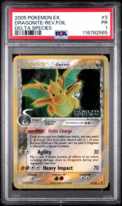 PSA 1 Dragonite Reverse Holo Foil 3/113 EX Delta Species 2005 Pokemon Stamped PR - Image 1