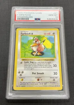1999 Pokemon Base Set Farfetch’d PSA 10 Shadowless #27/102 GEM MINT - Image 1