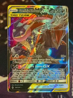 Pokemon TCG Greninja & Zoroark GX Holo Ultra Rare Card 107/214 Unbroken Bonds - Image 1