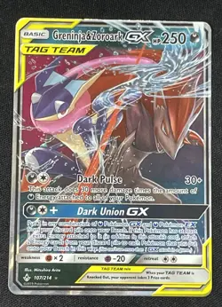 Pokemon TCG Greninja & Zoroark GX Holo Ultra Rare Card 107/214 Unbroken Bonds - Image 1