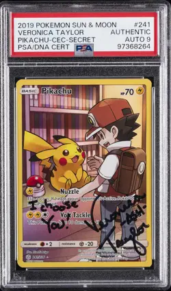 2019 POKEMON SUN & MOON COSMIC ECLIPSE FULL ART/PIKACHU PSA AUTHENTIC AUTO 9 - Image 1