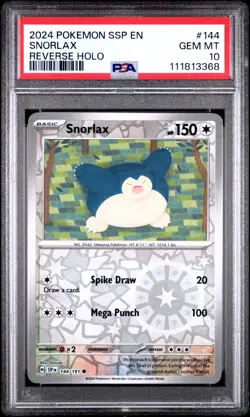 2024 POKEMON SSP EN-SURGING SPARKS 144 SNORLAX REVERSE HOLO PSA GEM MINT 10 - Image 1