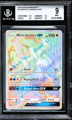 WHITE KYUREM GX 74/70 FULL ART POKEMON DRAGON MAJESTY SECRET RARE GRADED BGS 9 - Image 1