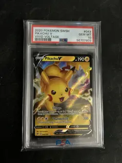 2020 Pokemon TCG PIKACHU V Holo #043 SWSH Vivid Voltage - PSA 10 GEM MT - Image 1