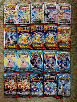 Pokemon ‘Lot of 20’ Prismatic Evolutions Surging Sparks Stellar Journey Sealed - Image 1