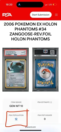 Pokemon Zangoose EX Holon Phantoms Reverse Holo #34 PSA 10 POP 12 - Image 3