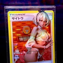 Bea Waifu Trading Card ACG PokemonWaifu Trainer Holo Flash Gold Foil Rare - Image 3