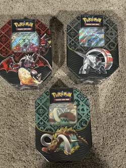 NEW Pokemon Paldean Fates Tins [Set of 3] SHINY CHARIZARD, TUSK, TREADS SET - Image 1