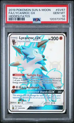 2019 POKEMON SUN & MOON HIDDEN FATES #SV67 FULL ART/LYCANROC GX PSA 10 - Image 1