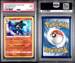 2022 POKEMON SWSH BLACK STAR PROMO 186 LUCARIO-HOLO PRERELEASE PSA MINT 9 - Image 2
