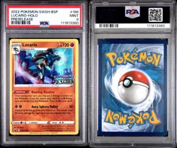 2022 POKEMON SWSH BLACK STAR PROMO 186 LUCARIO-HOLO PRERELEASE PSA MINT 9 - Image 3