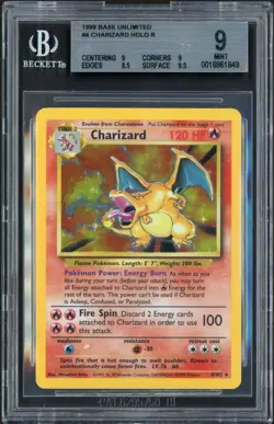 1999 Pokemon Base Set Unlimited #4 Charizard Holo Rare BGS 9 Mint (9/9/8.5/9.5) - Image 1