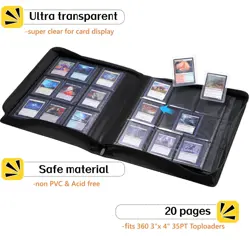 9-Pocket Trading Card Toploader Binder, Holds 360 3"x 4" 35PT Toploaders, Car... - Image 4