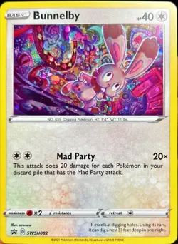 Bunnelby SWSH082 Black Star Promo Cosmos Holo Pokemon Card HD Swirl 🌀🐰 - Image 1