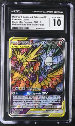 Pokemon Card CGC 10 Moltres & Zapdos & Articuno GX Hidden Fates ETB Promo SM210 - Image 1