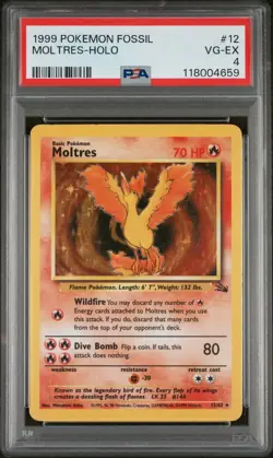 Pokemon TCG 1999 Moltres Holo Fossil Unlimited #12 PSA 7 Rare Vintage PSA 4 - Image 1