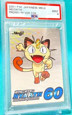 PSA 9 Meowth Meiji Promo Silver Foil Nyarth Pokemon Card Japanese 2001 - Image 2