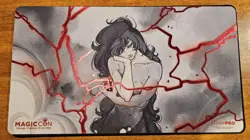 Magic MTG MagicCon Chicago 2025 Exclusive Peach Momoko Lightning Bolt Playmat - Image 1