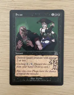 VINTAGE 2002 MTG Magic The Gathering Card Swat Instant Black Onslaught Signed - Image 1