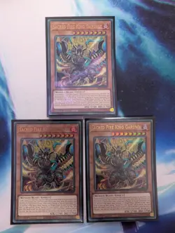 YuGiOh! Sacred Fire King Garunix SR14-EN001 Ultra Rare 1st Ed x 3 PLAYSET - Image 1