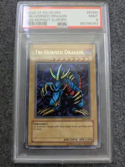 YUGIOH TRI-HORNED DRAGON UNLIMITED SECRET RARE#LOB-000 PSA 9 MINT EUROPEAN - Image 1